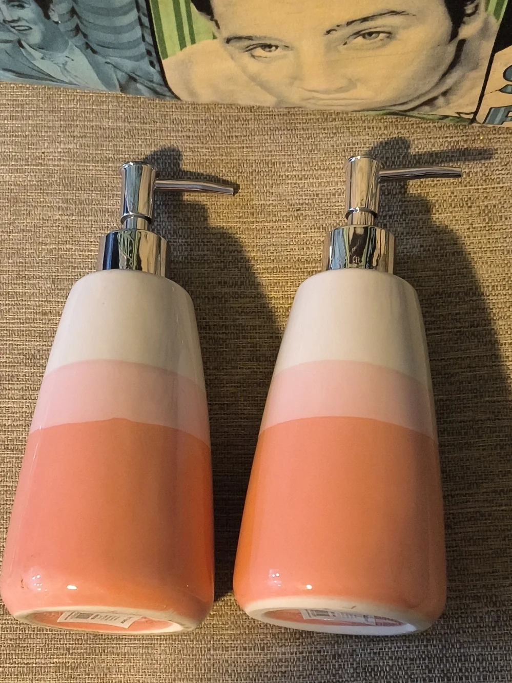Coral and White Ceramic Soap/Lotion Dispenser Set